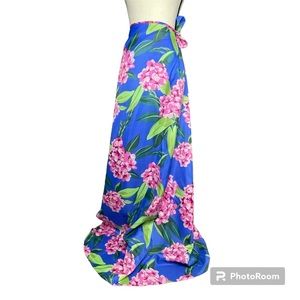 Hillo Hattie blue pink maxi wrap skirt cover up OS